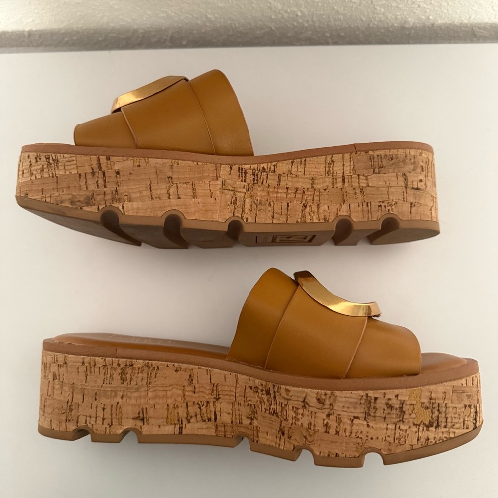 FRANCO SARTO Cork Platform Leather Slip-On Sandals Women’s Size 8 - Picture 4 of 6